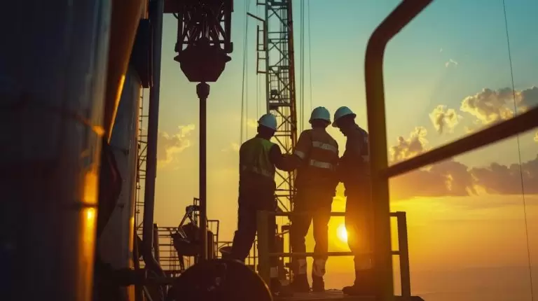 Men do maintenance on a gas rig